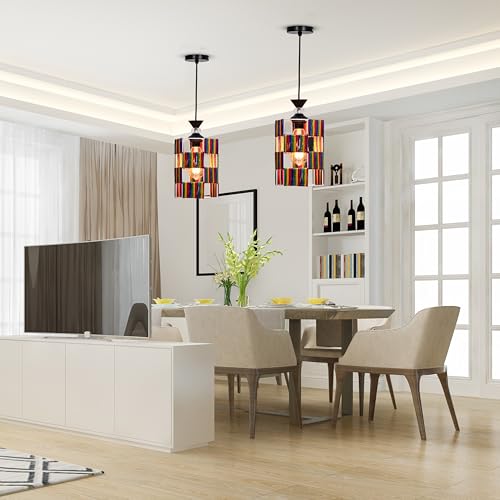 Groeien Crystal Silk Craft Weave Metal Hanging Pendant Ceiling Lamp Fixture | Chandelier for Home, Indoor, Outdoor,Living Room, Bedroom(Bulb Included)(Silk-CraftHex, 1) - Image 3