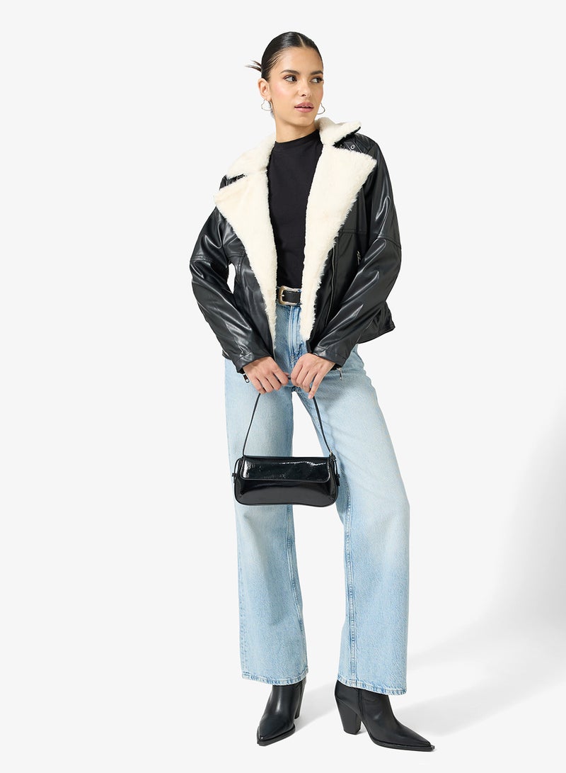 Ginger PU Lapel Collar Jacket with Borge Detail - Image 4