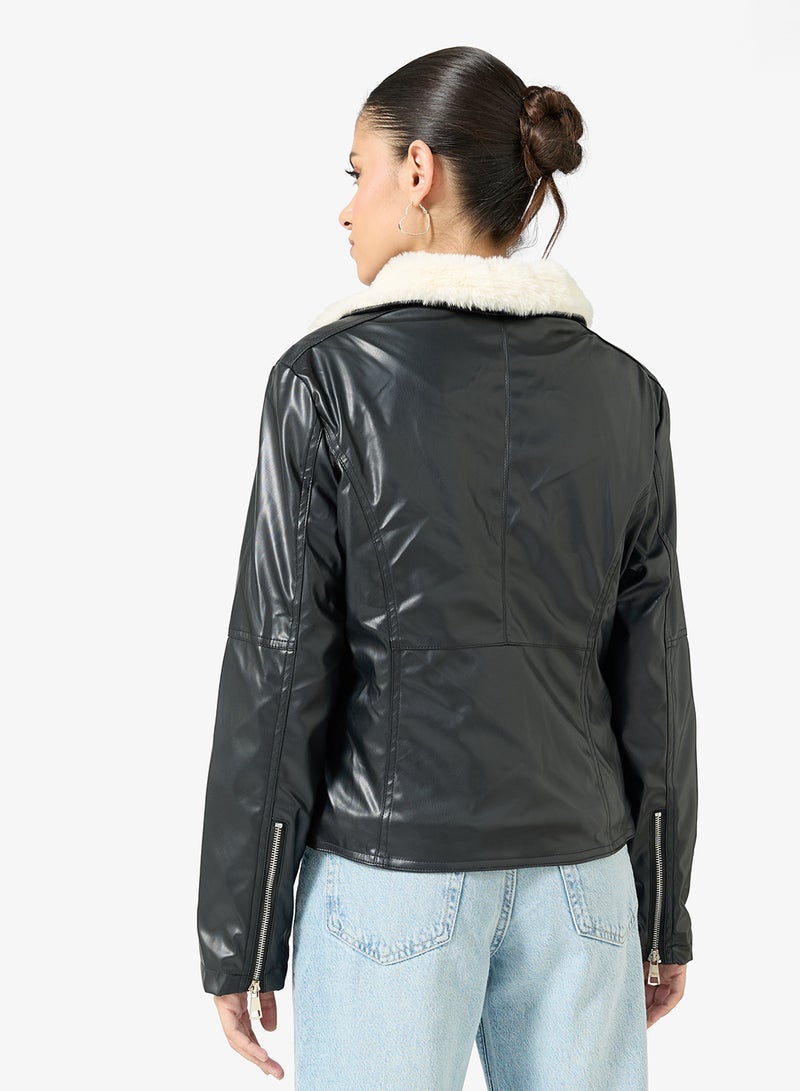 Ginger PU Lapel Collar Jacket with Borge Detail - Image 2