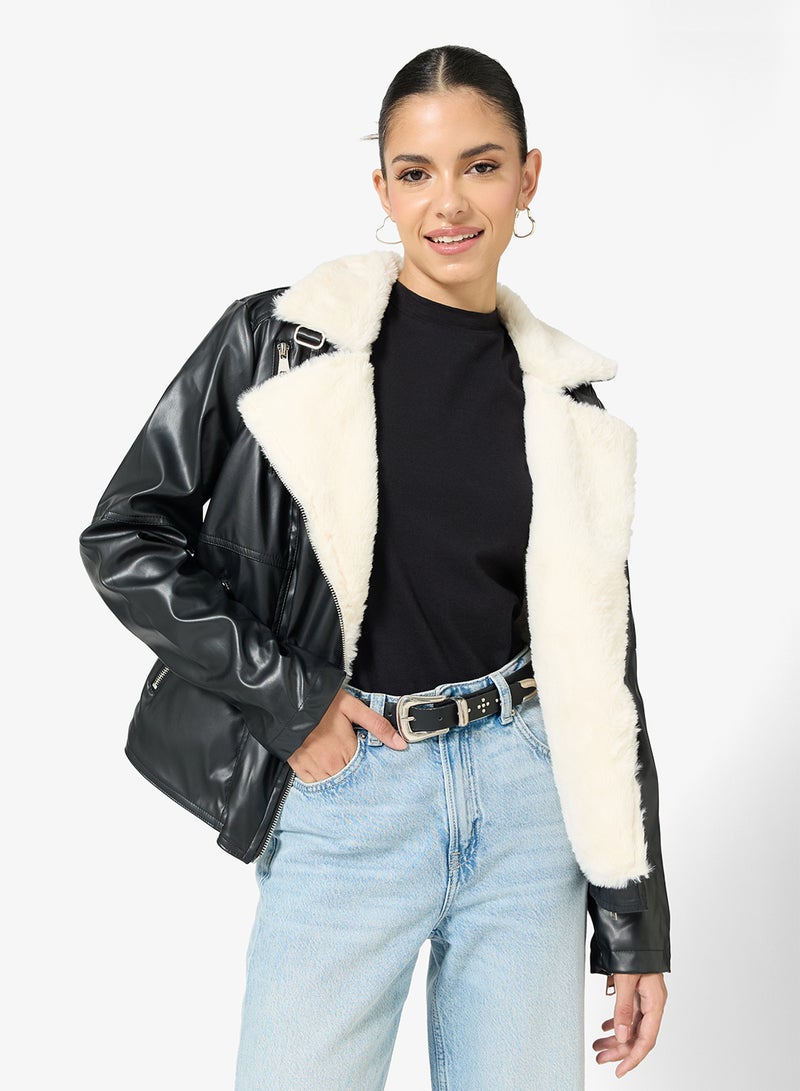 Ginger PU Lapel Collar Jacket with Borge Detail - Image 1