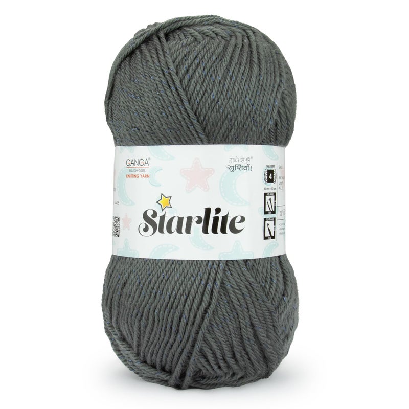 Ganga Acrowools Acrylic Starlite, 99% Anti Pill Yarn 1% Metal, Hand Knitting Yarn Oekotex Class1 Certified (Stl016 - Mid Grey), 100 Gram - Image 2