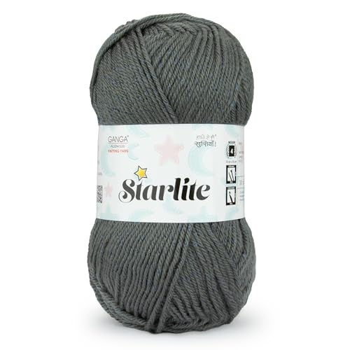 Ganga Acrowools Acrylic Starlite, 99% Anti Pill Yarn 1% Metal, Hand Knitting Yarn Oekotex Class1 Certified (Stl016 - Mid Grey), 100 Gram - Image 1