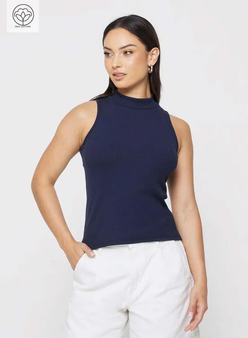 Ginger Basics Cotton Blend High Neck Ribbed Vest