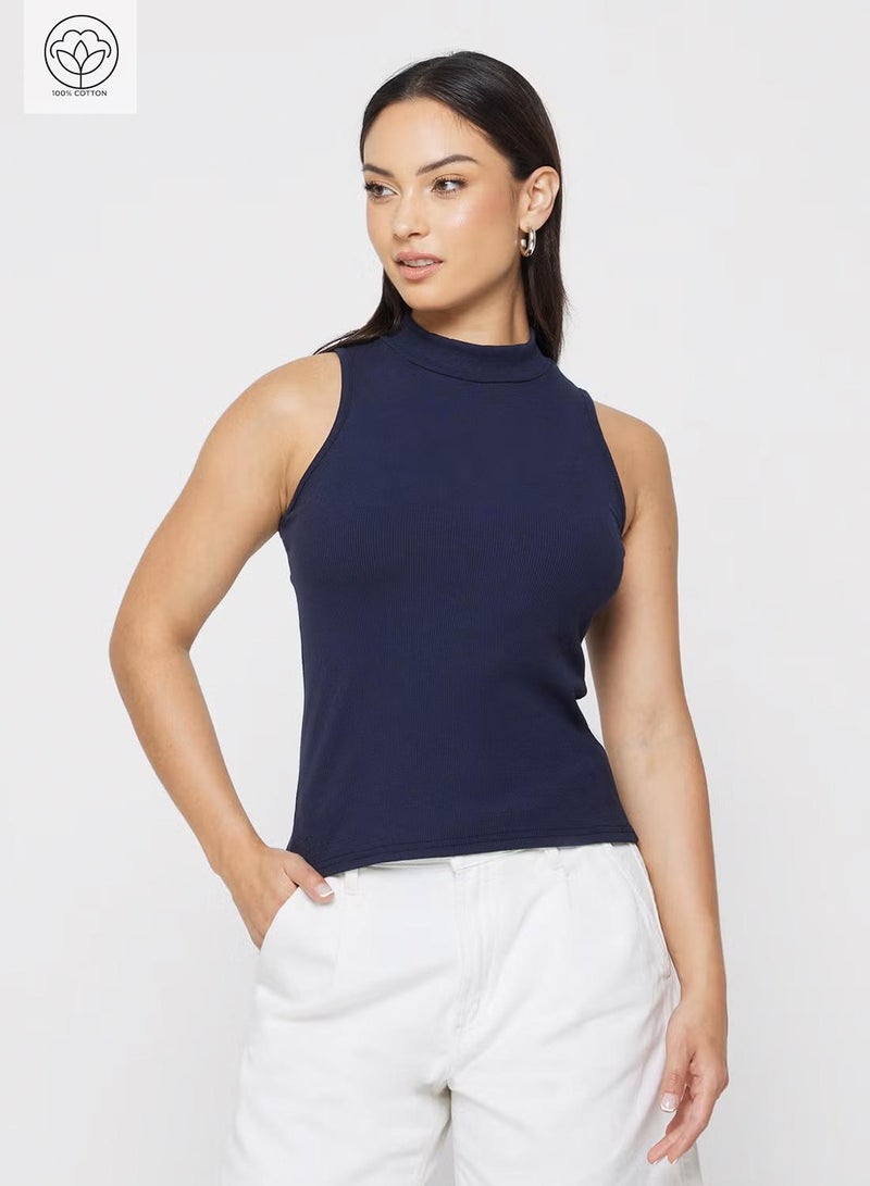 Ginger Basics Cotton Blend High Neck Ribbed Vest - Image 1
