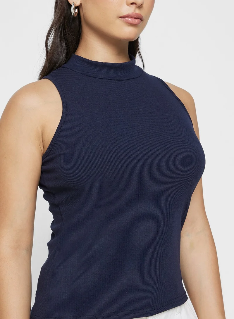 Ginger Basics Cotton Blend High Neck Ribbed Vest