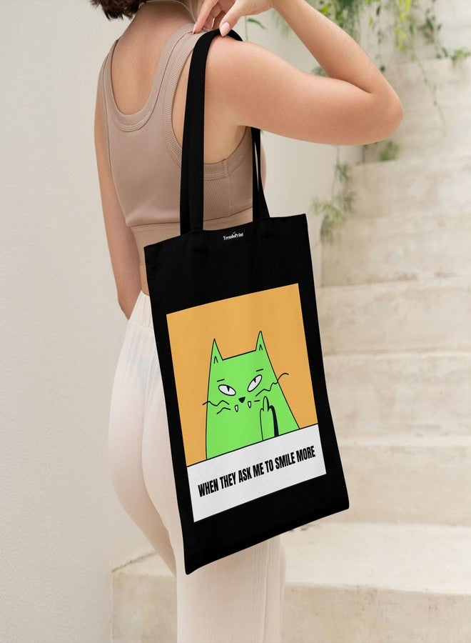 TrendoPrint Eco-Friendly Printed Black Tote Bag 14 x 16 inch with Makeup Pouch for College, Shopping and Travelling (TB143) - Image 5