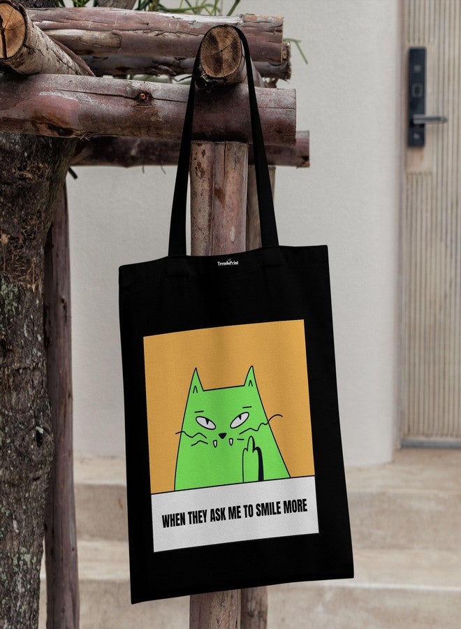 TrendoPrint Eco-Friendly Printed Black Tote Bag 14 x 16 inch with Makeup Pouch for College, Shopping and Travelling (TB143) - Image 4