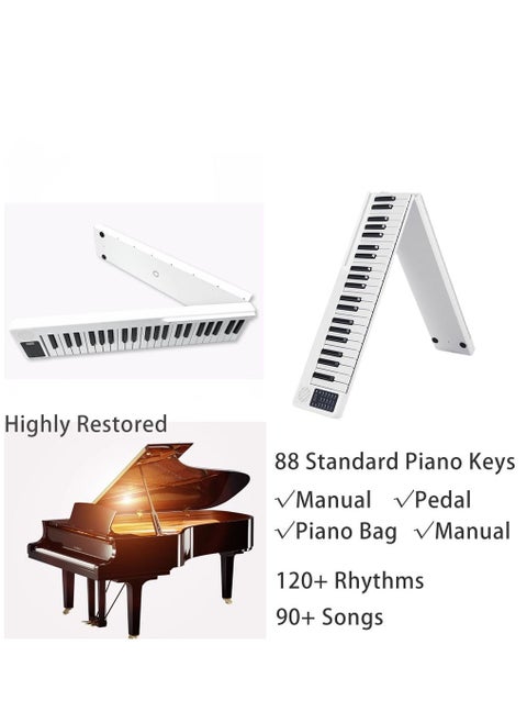 Keyboard Piano White color  88 Standard Piano Keys with Multifuctional Control Panel and Stand for Tablet Record Piano Performance Change tone and speed Suitable for Beginners Child