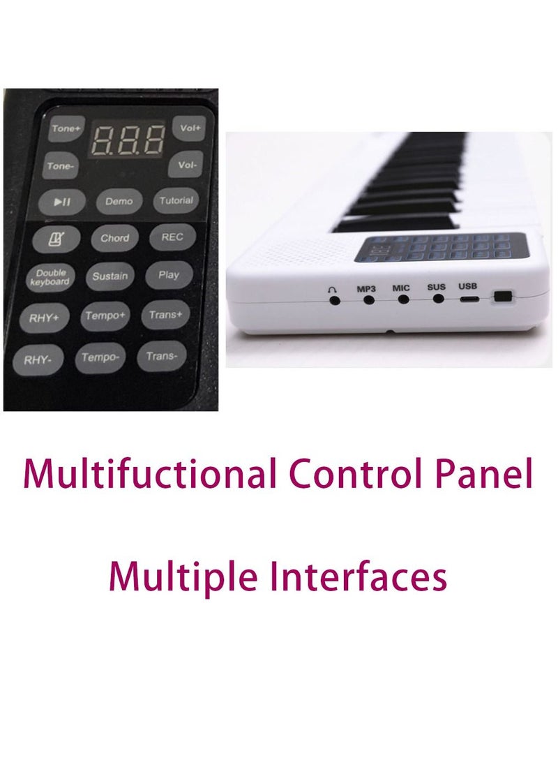 null - Keyboard Piano White color  88 Standard Piano Keys with Multifuctional Control Panel and Stand for Tablet Record Piano Performance Change tone and speed Suitable for Beginners Child - Image 1