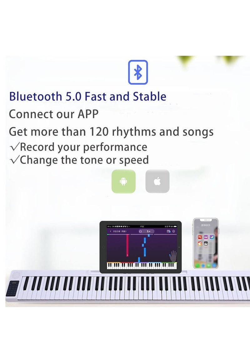 null - Keyboard Piano White color  88 Standard Piano Keys with Multifuctional Control Panel and Stand for Tablet Record Piano Performance Change tone and speed Suitable for Beginners Child - Image 1