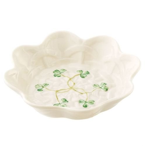 Belleek Belleek Shamrock Sweet Dish  Handcrafted Fine Parian China Basketweave Pattern Ceramic Candy Bowl 48 D White 