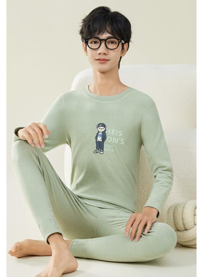 NIBEMINENT Boy's Wool And Silk Thermal Underwear Set For Junior High And High School Students
