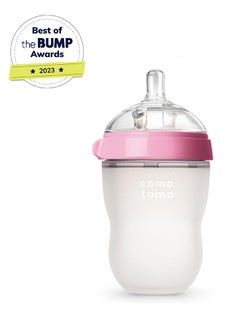 comotomo Natural Feel Baby Bottle 250 ML With Pack Of 2 Natural Teat Silicone Nipples, 2 Holes With Medium Flow,  3 Months +  - Image 2