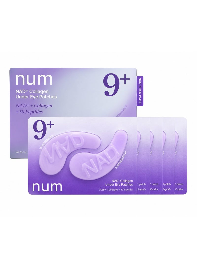 Num No.9 Eye Patches NAD+ Collagen Under Eye Patches for Dark Circles, Puffy Eyes & Wrinkles – Peptides, Caffeine, Niacinamide – 5 Pairs - Image 1