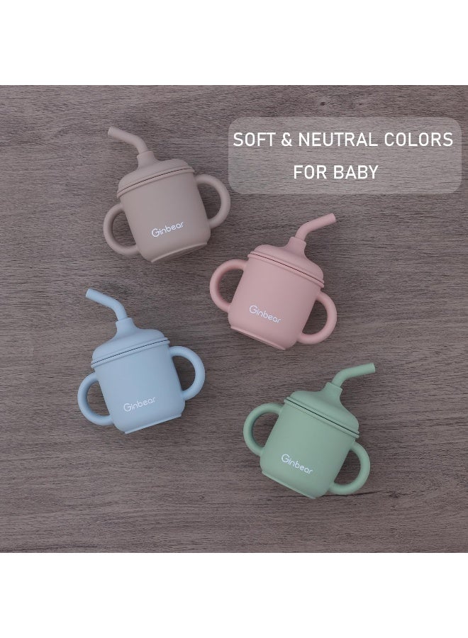 Ginbear 2-in-1 Sip-N-Straw Cup for Baby, Spill Proof Toddler Transition Sippy Cup with Straw, Silicone Baby Cup with Handles, Tiny Training Cups 6 Months+ (Hazy Green) - Image 2