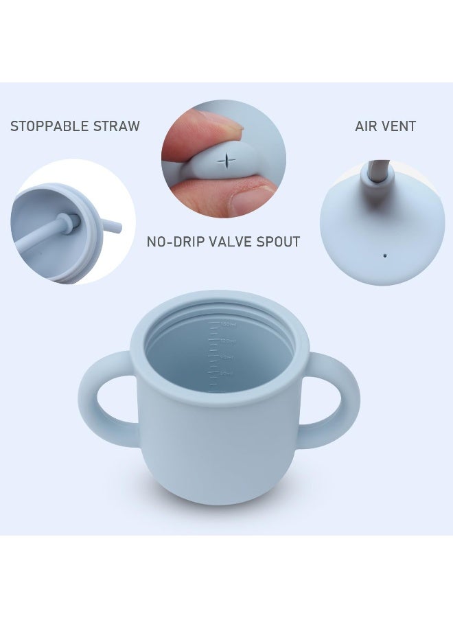Ginbear 2-in-1 Sip-N-Straw Cup for Baby, Spill Proof Toddler Transition Sippy Cup with Straw, Silicone Baby Cup with Handles, Tiny Training Cups 6 Months+ (Hazy Green) - Image 3