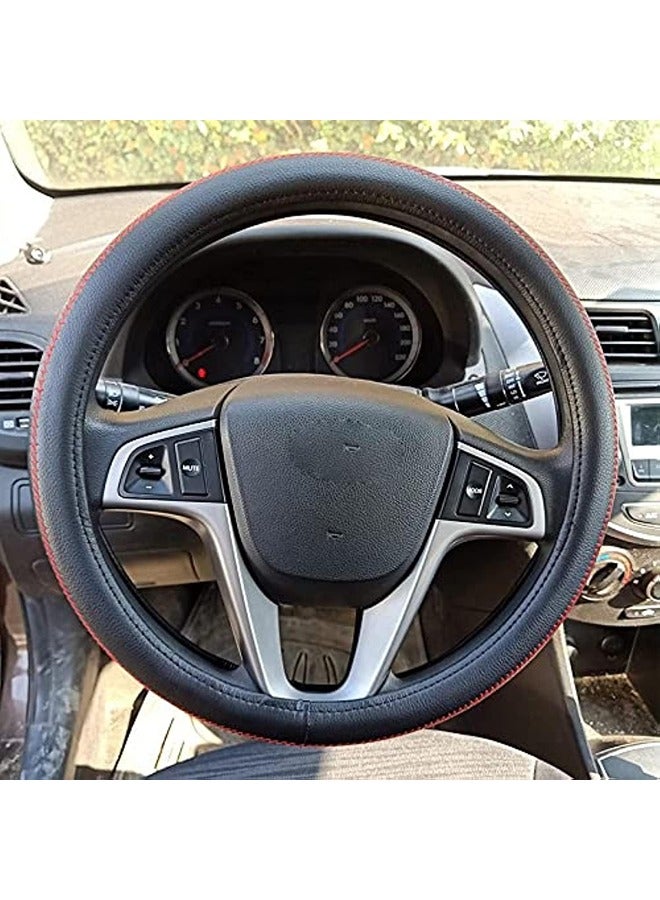 High quality black leather circular steering wheel cover with red stitching forthe Brilliance FRV Cross car - Image 1