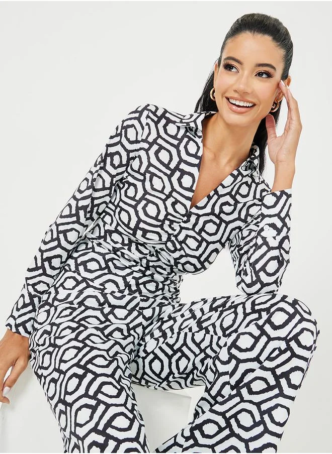 ستايلي Geo Print Ruched Detail Regular Fit Blouse