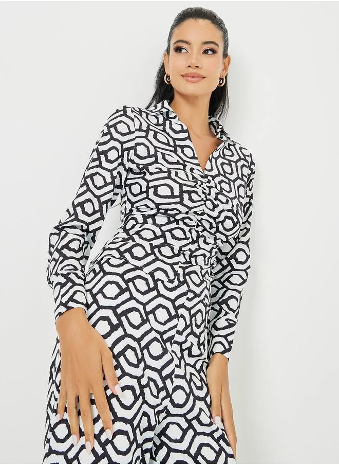 ستايلي Geo Print Ruched Detail Regular Fit Blouse