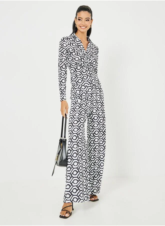 ستايلي Geo Print Ruched Detail Regular Fit Blouse
