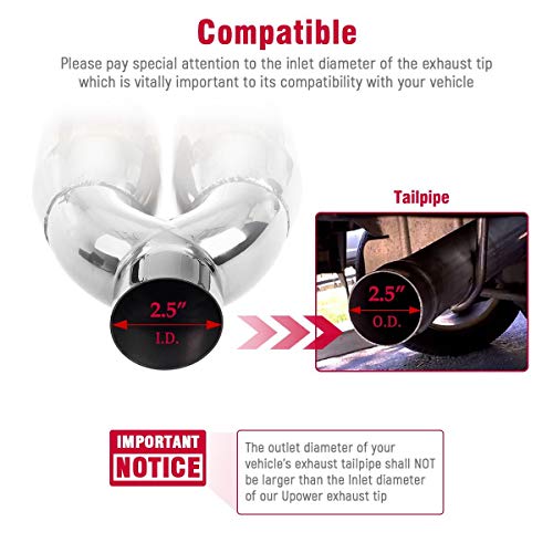Upower Dual Exhaust Tips 2.5" Inch Inlet 3.5" Outlet 9.5" Length Vacuum Plating Blue Polished 304 Stainless Steel 1.2mm Thickness Double Wall Slant 2.5" to 3.5" Exhaust Tailpipe - Image 2