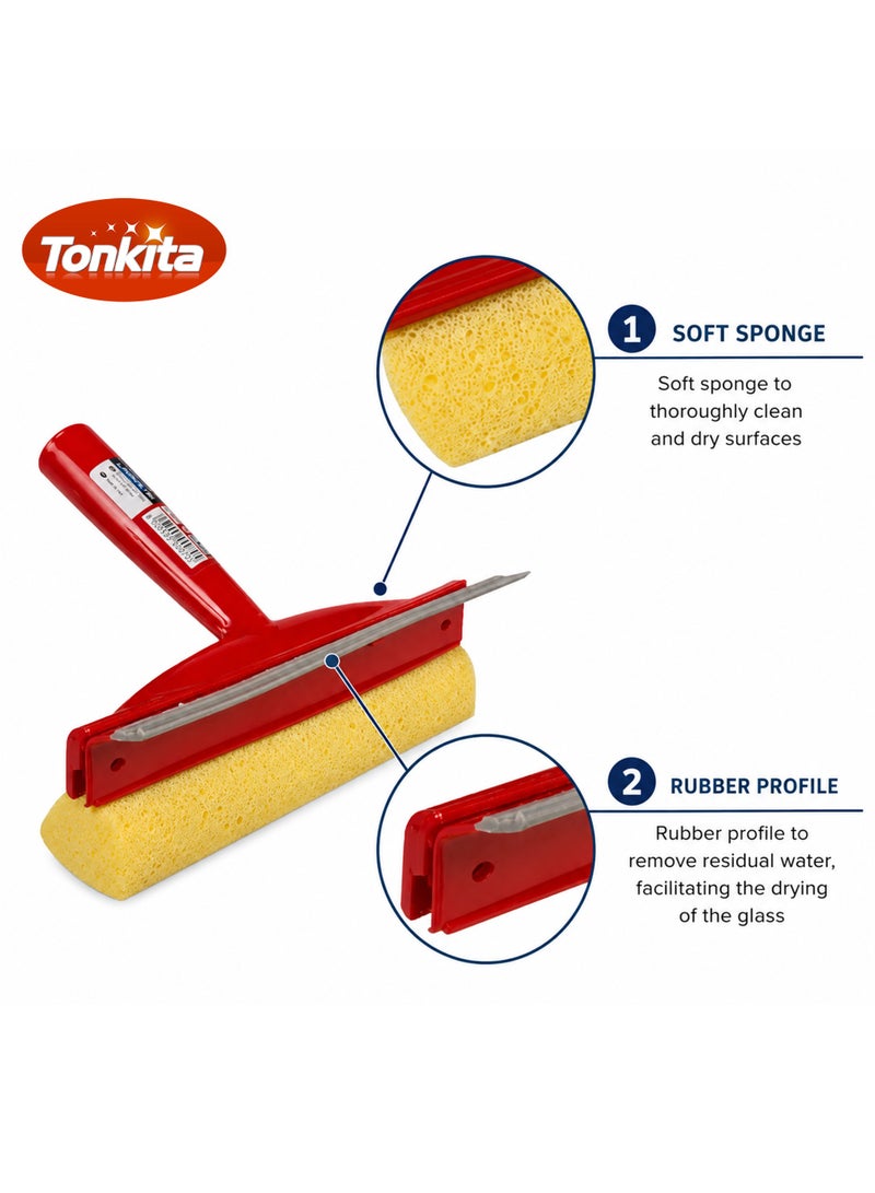 Tonkita Window Wiper with Sponge – 2-in-1 Glass Cleaner with Soft Sponge & Rubber Squeegee Lip, Window Cleaning Tool for Mirrors, Shower Glass & Smooth Surfaces, Fast Drying Wiper - Image 2