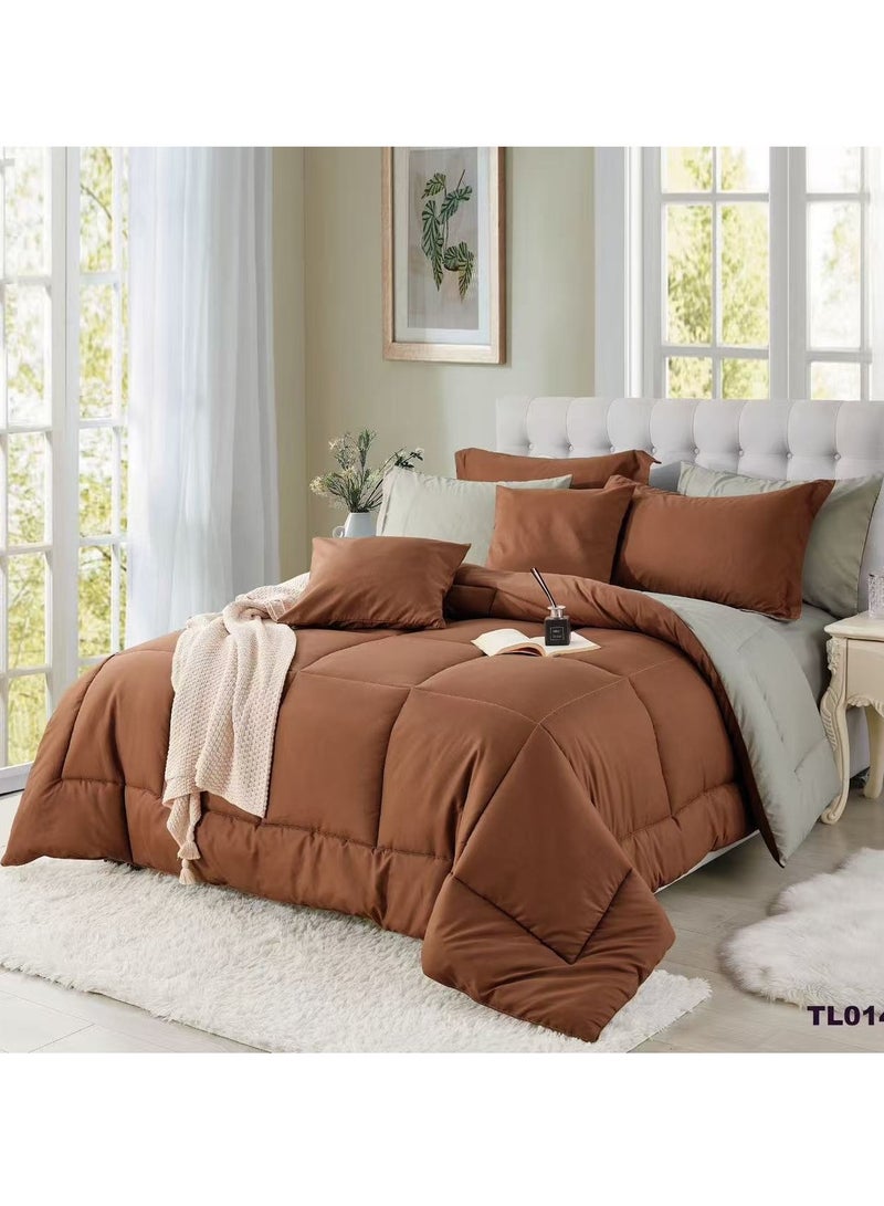 شايني فلاور طقم لحاف سرير نفرين مفرش شتوي مكون من 8 قطع ميكروفايبر مع حشوة قطن مقاس ۲٤۰×۲۲۰ سم