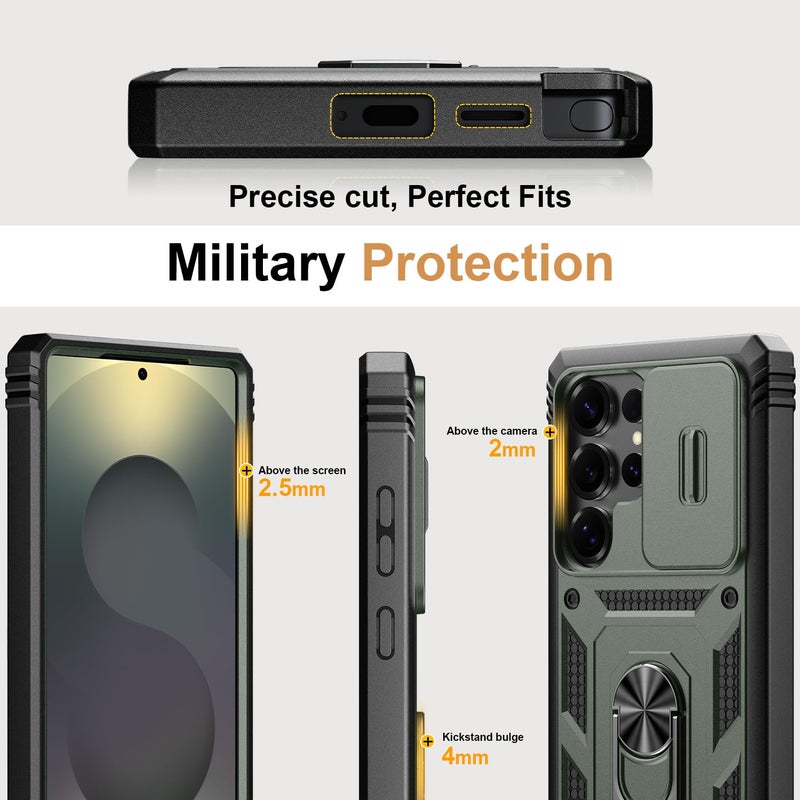 PASNEW Military Case for Samsung Galaxy S23 Ultra,Camera Slide Cover & Metal Ring Kickstand,Armor Multi-Layer Heavy Duty Rugged Shockproof Protective Hard Shell for S23Ultra,Army Green - Image 5