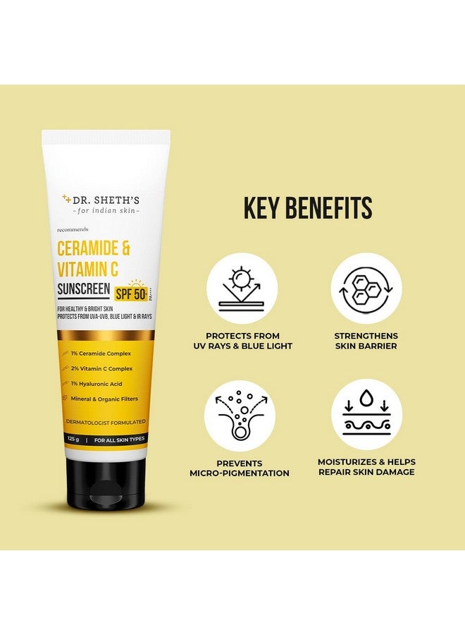 Dr. Sheth's Dr. Sheth’S Ceramide & Vitamin C Sunscreen Spf 50+ Pa++++|Onestep Routine For Healthy & Bright Skin| Nonsticky|No White Castinongreasy Quickabsorbing|For Women & Men|Uva Uvb Sun Protection|125G - Image 3