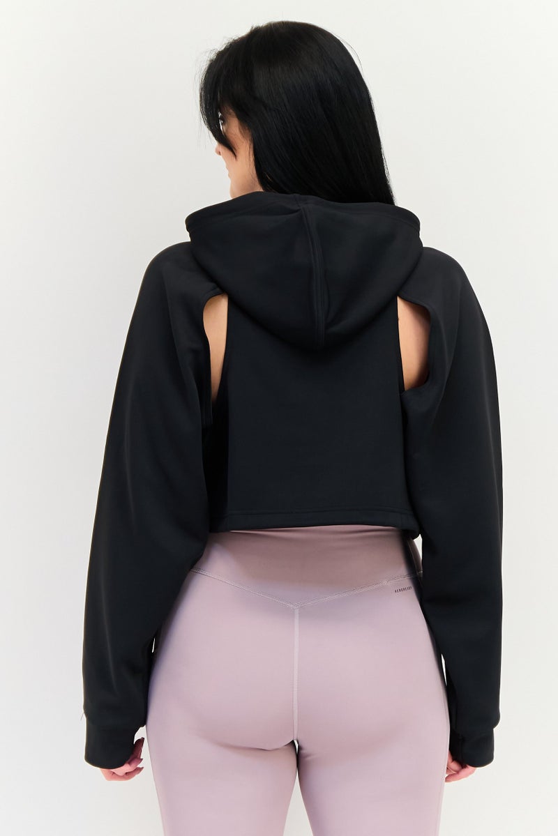 Adidas Women Sportswear Fit Hooded Long Sleeve Training Sweatshirt, Black - Image 3