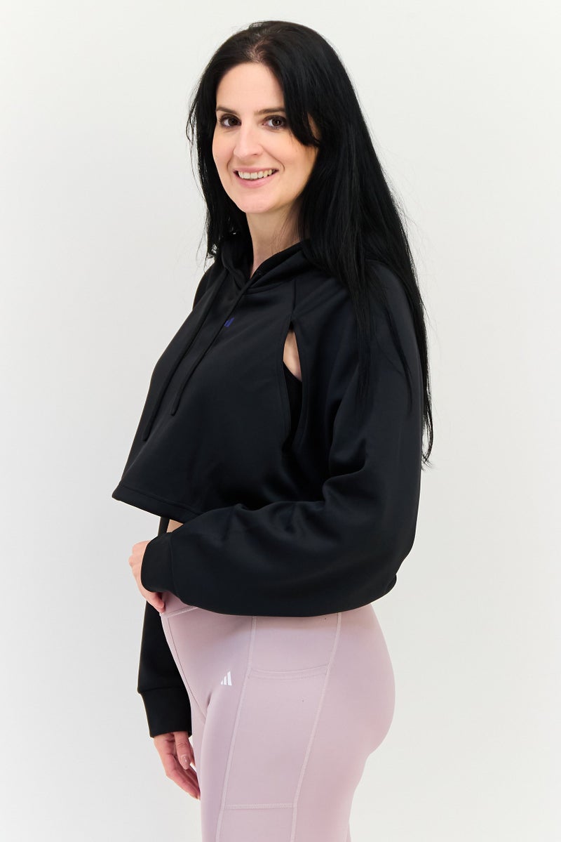 Adidas Women Sportswear Fit Hooded Long Sleeve Training Sweatshirt, Black - Image 2