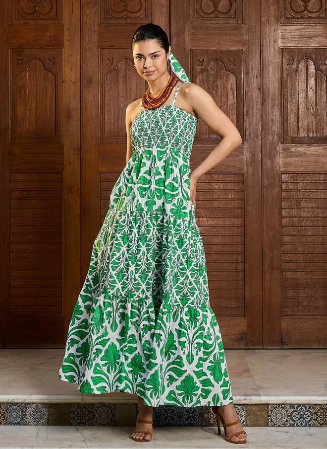 SASSAFRAS Floral Print Maxi Dress for Women