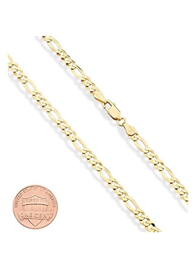 Arabest Solid 18K Gold Over Sterling Silver Italian 5mm Diamond-Cut Figaro Link Chain Necklace for Women Men, 925 Made in Italy - Image 2