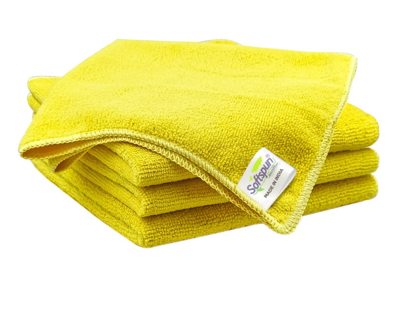 SOFTSPUN Microfiber Cleaning Cloths 4 pcs 40x40cms 220 GSM Yellow! Highly Absorbent Lint and Streak Free Multi Purpose Wash Cloth for Bike & Car Stainless Steel Silverware. - Image 2