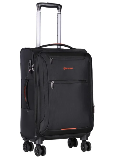 eminent Unisex Soft Travel Bag Cabin Luggage Trolley Polyester Lightweight Expandable 4 Double Spinner Wheeled Suitcase with 3 Digit TSA lock E751 Black
