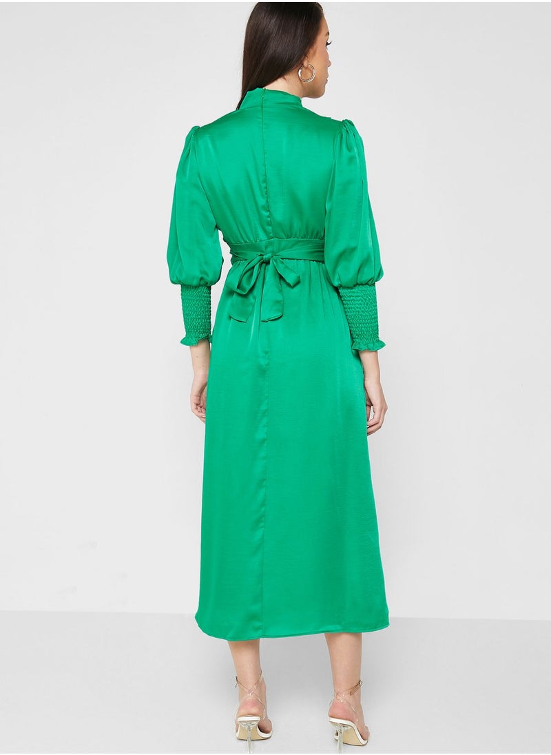 Khizana - Shirred Cuff Detail A-Line Dress - Image 1