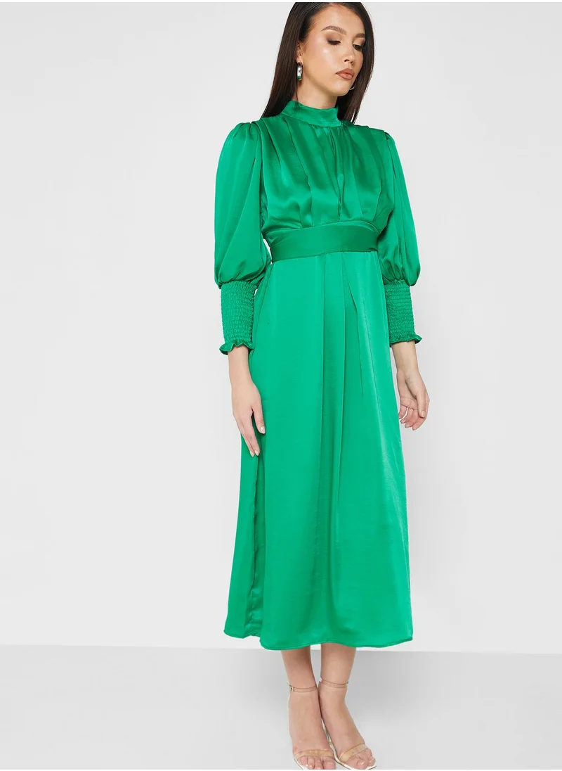 Khizana Shirred Cuff Detail A-Line Dress