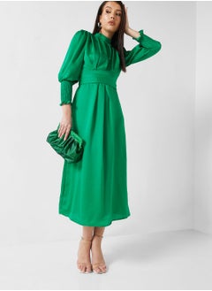Shirred Cuff Detail A-Line Dress