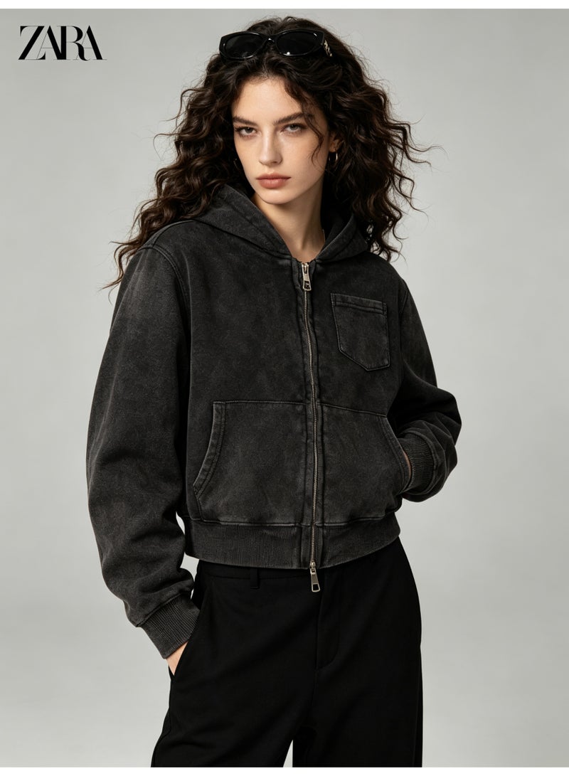 زارا ZARA makes old washed hooded zipper coat. - Image 1