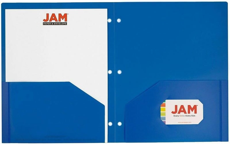 JAM Paper Heavy Duty Plastic 3 Hole Punch Pocket Folders - Extra Tough School Folders - Assorted Primary Colors - Bulk 48 Folders/Box (8 Assorted Packs of 6) - Image 4