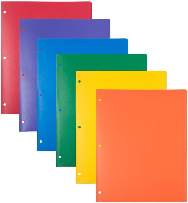 JAM Paper Heavy Duty Plastic 3 Hole Punch Pocket Folders - Extra Tough School Folders - Assorted Primary Colors - Bulk 48 Folders/Box (8 Assorted Packs of 6) - Image 1