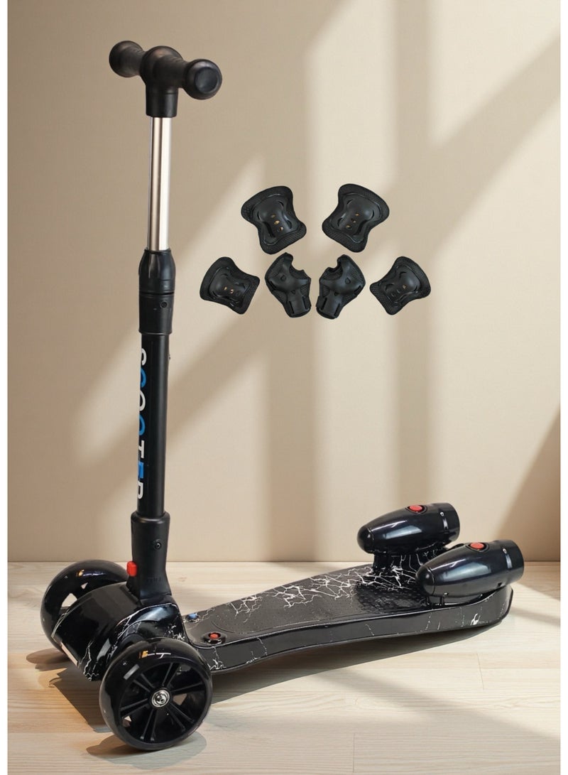 EASY FUTURE Kick Scooter for Kids 3-14 Years, 3-Wheel Design with Lean-to-Steer, LED Light Wheels, Bluetooth Music & Water Spray for Smoke Effect – Fun & Safe Outdoor Ride Including Protective Gear Set - Image 1