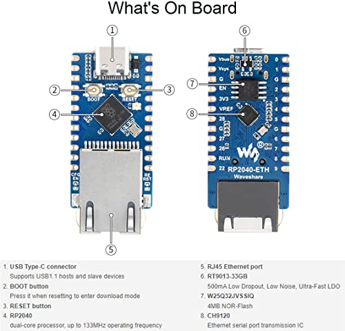 Waveshare RP2040 Ethernet Development Board, Based on Raspberry Pi RP2040 Dual Core Processor Onboard ETH Port,Controllable via Network Support TCP Server/TCP Client/UDP Server/UDP,C/C++, MicroPython, etc. - Image 5