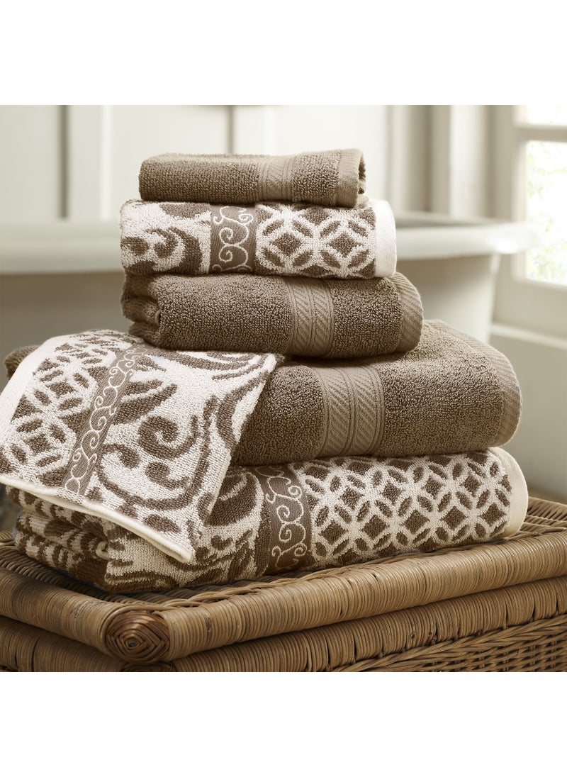 Modern Threads Modern Threads Trefoil Filigree 6Piece Reversible Yarn Dyed Jacquard Towel Set  Bath Towels Hand Towels  Washcloths  Super Absorbent  Quick Dry  100 Combed Cotton 