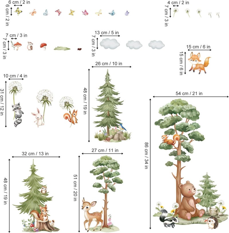 wondever Large Woodland Animal Tree Wall Stickers Forest Animals Bear Deer Dandelion Peel and Stick Wall Art Decals for Baby Nursery Kids Bedroom - Image 4
