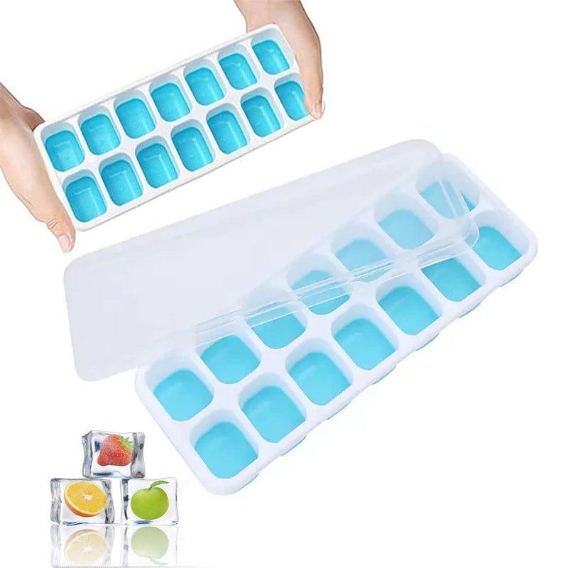2 Pack Silicone stackable Ice Cube Trays Reusable Flexible Silicone Ice Cube Trays with SpillResistant Removable Lids Easy Release Ice Maker Tray  Easy to Use  Dishwasher Safe WhiteBlue