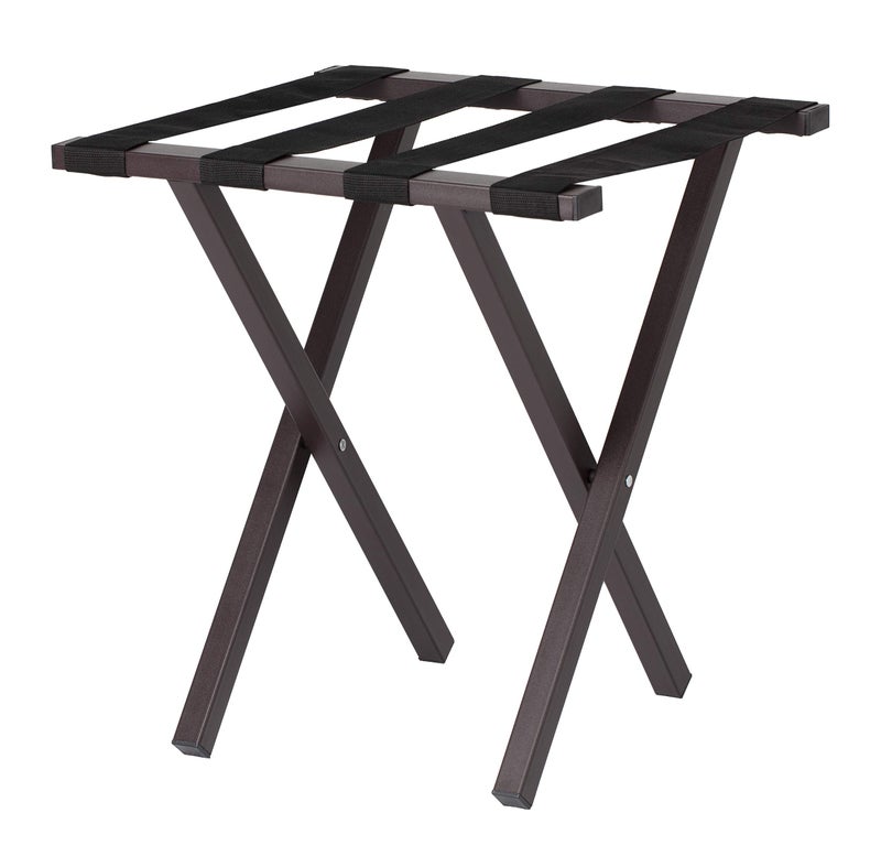 إسكدنيا منتجات الفنادق بالجملة حاملة أمتعة معدنية قابلة للطي لتخزين الحقائب وتنظيم غرفة الضيوف وغرفة النوم وغرفة الفندق محمولة وصغيرة الحجم بتشطيب مسحوق بني بدون حاجة للتجميع