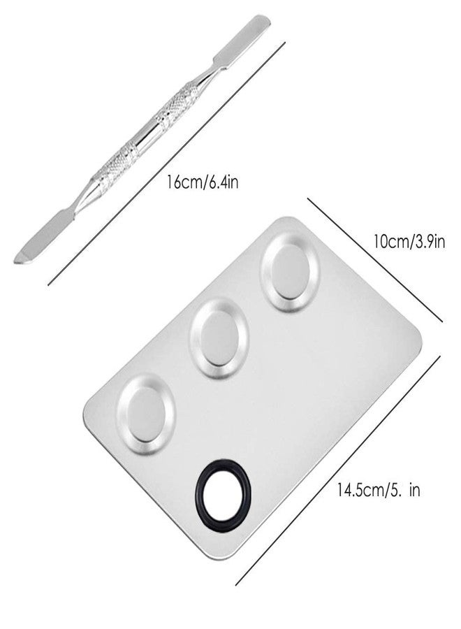 Aternal Stainless Steel Cosmetic 3 Dip Makeup Mixing Plate with Spatula Tool for Women (Silver) with 1 Face Pack Brush - Image 3