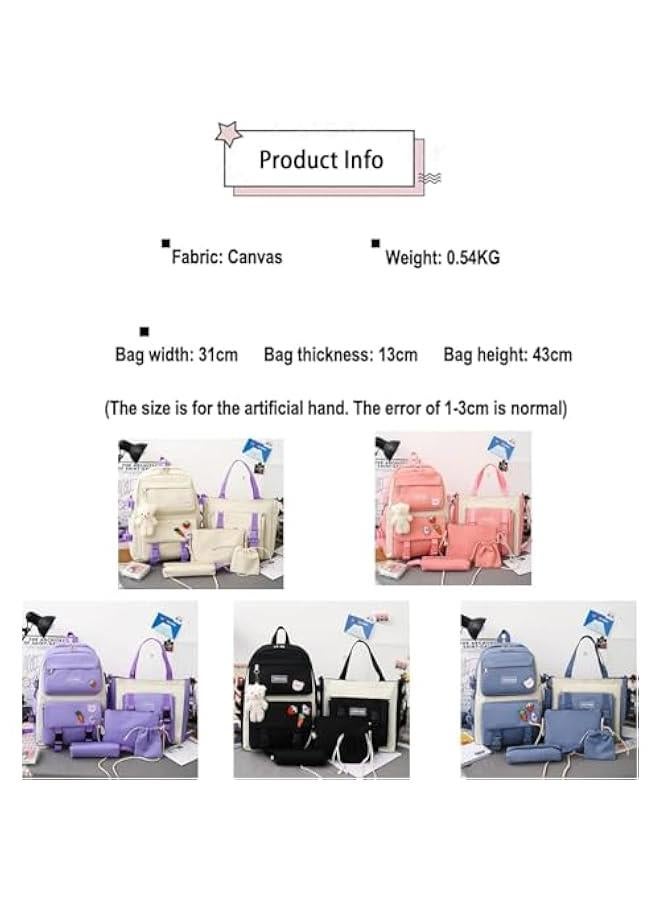 HOOKOR Backpack Fashion Large Capacity 5-Piece Backpack Set with Small Cell Phone Purse,handbag,Receive Bag,Pencil Box - Image 2