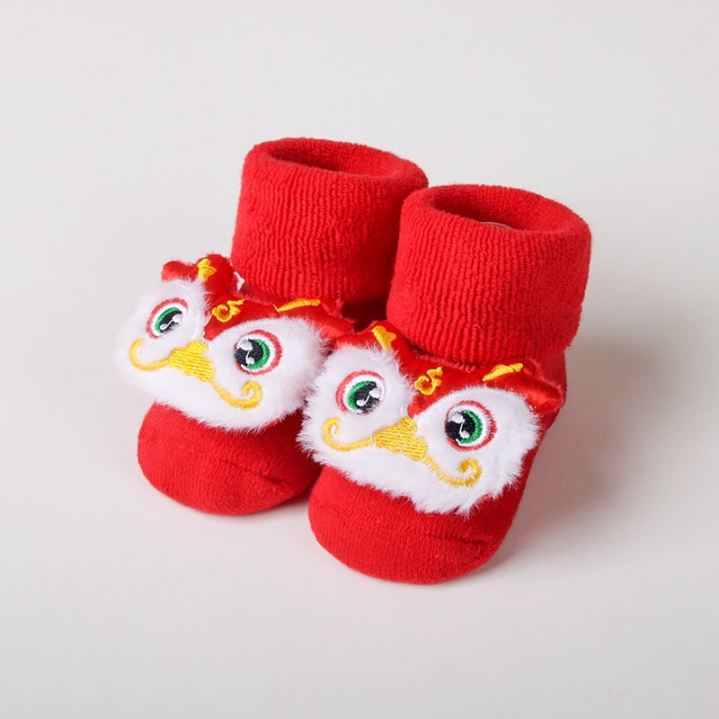 Baby socks red socks winter newborn red thick Terry socks mid-calf Doll Baby New Year socks - Image 1
